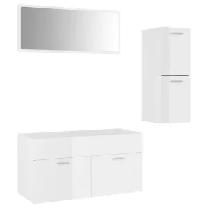 Berkfield Bathroom Furniture Set High Gloss White Engineered Wood