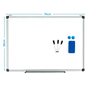 COSTWAY 70 x 50 cm Dry Erase Board Wall Mounted Magnetic Whiteboard Aluminum Frame