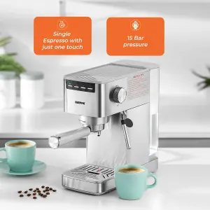 GEEPAS 1450W Espresso & Cappuccino Coffee Machine & 200W Coffee Grinder Combo Set Milk Frother 1.4L