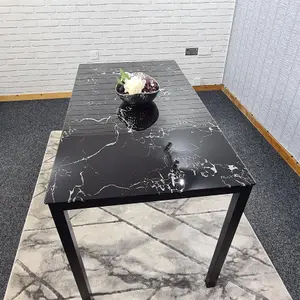 Dining Table Black Glass Kitchen Place for 6 Seats, Dining Table Only (Black H 75 x L 134 x W 70 cm)