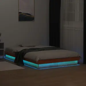 Berkfield LED Bed Frame without Mattress Wax Brown 135x190 cm Double Solid Wood