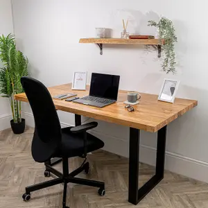 domli Solid Wood Oiled Oak Office Desk With Black Industrial Legs - 800mm x 500mm x 27mm Oiled Tabletop - Wooden Tabletop And Leg