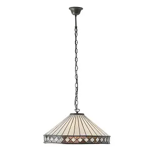 Luminosa Fargo 1 Light Large Ceiling Pendant Dark Bronze, Tiffany glass, E27