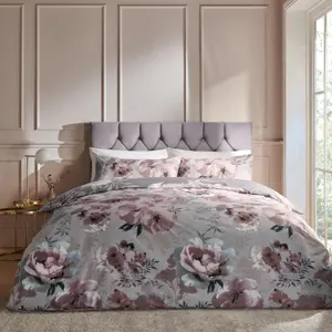 Catherine Lansfield Bedding Dramatic Floral Duvet Cover Set with Pillowcase Grey