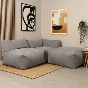 icon Tetra Charcoal Grey Corduory Floor Sofa Bean Bag Corner Section Chair