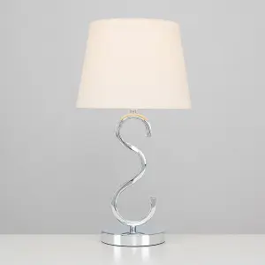 ValueLights Cabonna Modern Sleek Design Polished Chrome Touch Table Lamp with Beige Tapered Light Shade