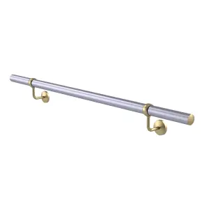 Stainless Steel Stair Handrail Kit & Brass Brackets - 1.2m X 40mm