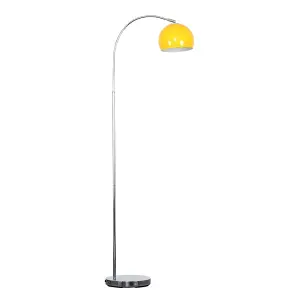 ValueLights Designer Style Polished Chrome Stem Floor Lamp With Yellow Metal Dome Light Shade With LED GLS Bulb in Warm White