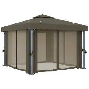 Berkfield Gazebo with Curtain&LED String Lights 3x3 m Taupe