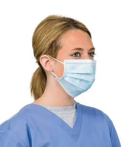 Shatchi disposable facial mask with ear loop, 3 lint, blue, 5pieces