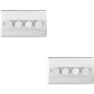 2 PACK 4 Gang 400W 2 Way Rotary Dimmer Switch SATIN STEEL Light Dimming Plate