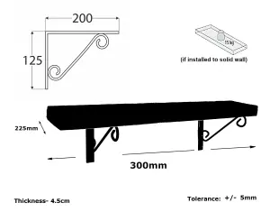 Solid Wood Handmade Rustical Shelf White 225mm 9 inch with Black Metal Bracket WOP Length of 30cm