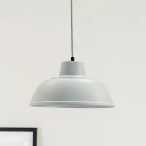 ValueLights Morris Grey Metal Hanging Pendant Ceiling Light Fitting for Living Room Kitchen - LED Bulb Included