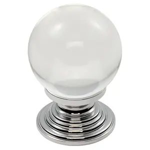 2x Crystal Ball Cupboard Door Knob 30mm Diameter Clear Translucent & Chrome