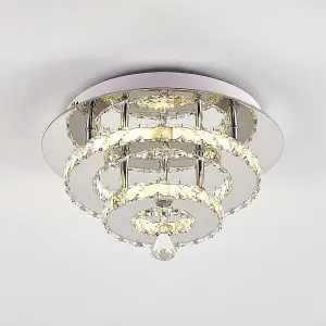 Modern Double Tiers Round Crystal Chrome Effect LED Ceiling Light Fixture 30cm Dimmable