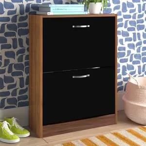 8 Pair Flip Down Shoe Storage Cabinet Organiser Hallway Furniture Walnut/Black