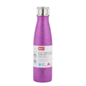 BUILT 500ml Double Walled Stainless Steel Water Bottle Purple Glitter