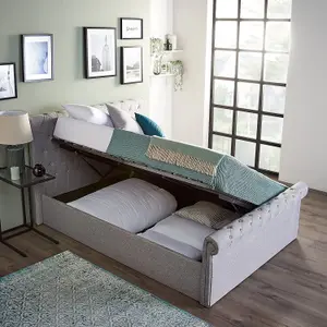 Side Lift Ottoman Bed Small Double Sleigh Bed With Pocket Sprung & Memory Foam Mattress