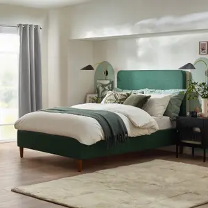 Furniturebox UK Double Bed - 'Romy' Upholstered Green Double Bed Frame Only (No Mattress) - 100% Recycled Eco Fabric