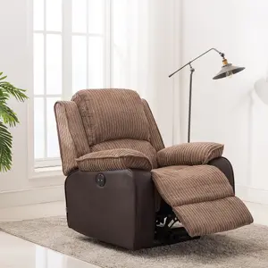 Postana Jumbo Cord Fabric Power Recliner Armchair Electric Sofa Reclining Chair (Brown)