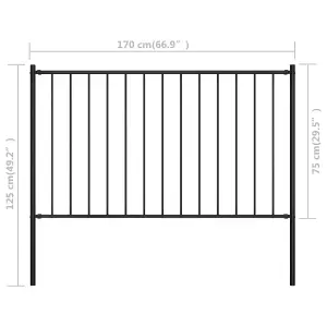 Berkfield Fence Panel with Posts Powder-coated Steel 1.7x0.75 m Black