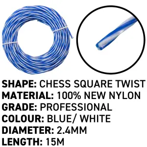 15m x2.40mm of strimmer/trimmer line,blue/white twist line gives you more cutting edge for cleaner and quicker cut