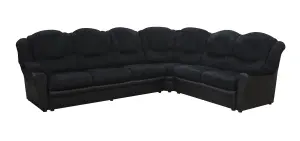 TEXAS CORNER SOFA LARGE CHENILLE FABRIC FAUX LEATHER SUITE BLACK