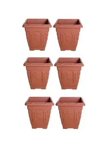 6 x 30cm Square Venetian Pot Decorative Plastic Garden Flower Planter Terracotta