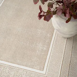 Ivory Bordered Polyester Modern Soft Bedroom, LivingRoom Rug - 69 X 229cm (Runner)