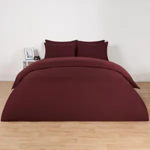 Brentfords Plain Duvet Cover Pillowcase Bedding Set, Burgundy - Single