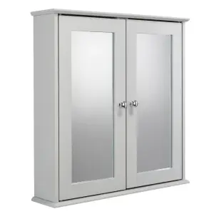 URBNLIVING Height 58cm FlexiFix Ashby Grey Wooden Double Door Mirror Bathroom Storage Cabinet