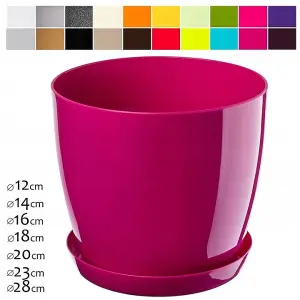 Plant Flower Pot Plastic 20 Colours 9 sizes Gloss Pots Planter Saucer Tray Deco Fuschia 18cm