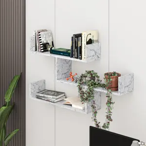 Summer-Louise 3 Piece Floating Shelf Wall Mounted Bookcase White Marble