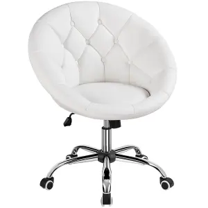 Yaheetech White Height Adjustable Tufted Office Chair with Armrests