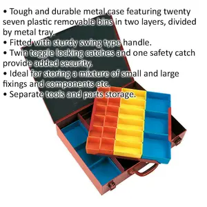 Durable 27 Compartment Metal Storage Case for Tools and Components