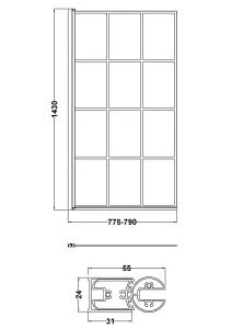 Square Single Ended Bath, Framed Black Screen and Front Panel - 1700 x 700mm