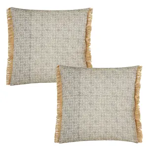 Fero Grey Fringed Filled Decorative Throw Scatter Cushion - 45 x 45cm - Pack of 2