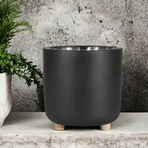 Moda Large Ceramic Black Plant Pot on Feet H17cm