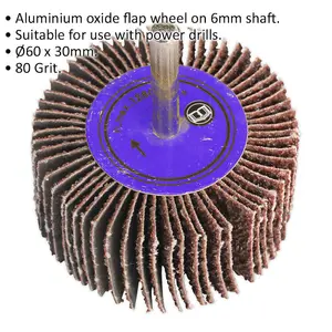 60mm x 30mm Aluminium Oxide Flap Wheel with 6mm Shaft - 80 Grit for Precision Sanding