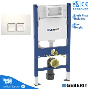 Geberit Duofix Toilet Concealed Cistern Frame 112cm with Geberit Delta 35 Flush Plate White