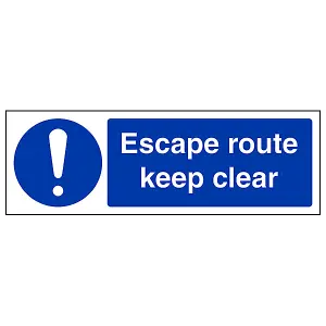 Escape Route Keep Clear Safety Sign - Rigid Plastic - 300x100mm (x3)