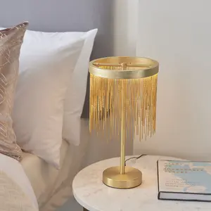 Satin Brass Table Lamp Light & Waterfall Chain Shade - Integrated LED Module