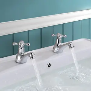 Nes Home Stafford Traditional Classic Bathroom Basin Taps Hot & Cold Pair Victorian