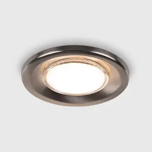 ValueLights Downlight Fire Rated Brushed Chrome Ceiling Light Fitting 6 Pack With Warm White Bulbs