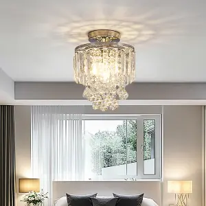 Modern 23cm Dia Chandelier Droplet Crystal Ball Chrome Mount Ceiling Light Fixture