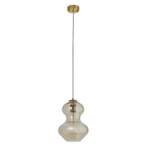 Luminosa Lecce Dome Pendant Ceiling Light Satin Brass Plate, Champagne Lustre Glass