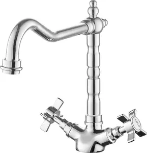 JASSFERRY French Mixer Tap Classic Kitchen Sink Crosshead Handle Chrome