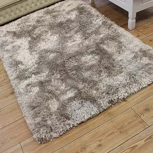 Beige Easy to clean Plain Handmade , Luxurious , Modern , Plain , Shaggy , Sparkle Rug for Living Room, Bedroom - 120cm X 170cm