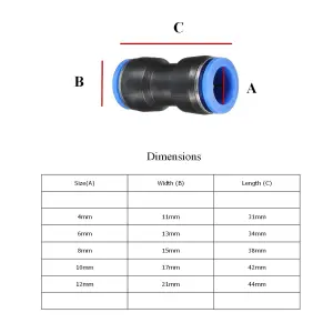 4 x Straight Butt 8mm Connectors Speed Push Fit for Pneumatic Air, Water & Fuel Hoses