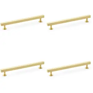 4 PACK - Straight Square Bar Pull Handle - Satin Brass 192mm Centres SOLID BRASS Drawer